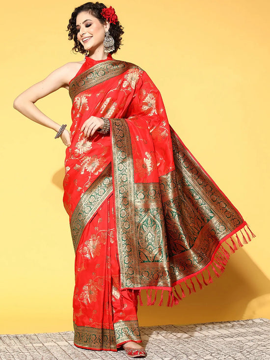 Sareemall Red Tassels And Latkans Women Saree-7PAKHI9101