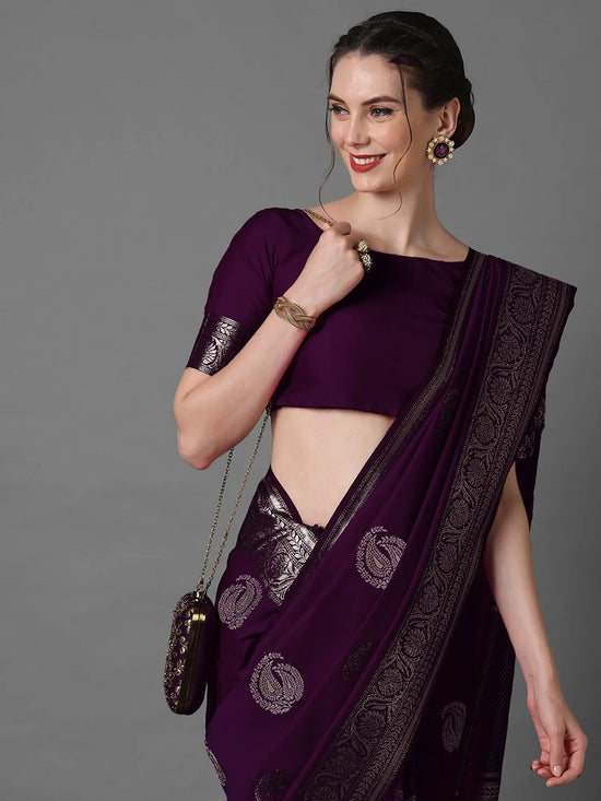 Sareemall Purple Tassels And Latkans Women Saree-3PAKHI5104B