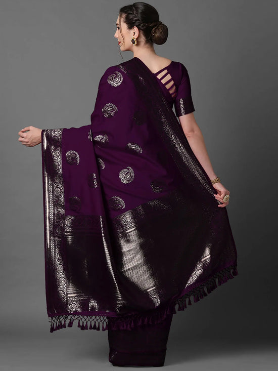 Sareemall Purple Tassels And Latkans Women Saree-3PAKHI5104B