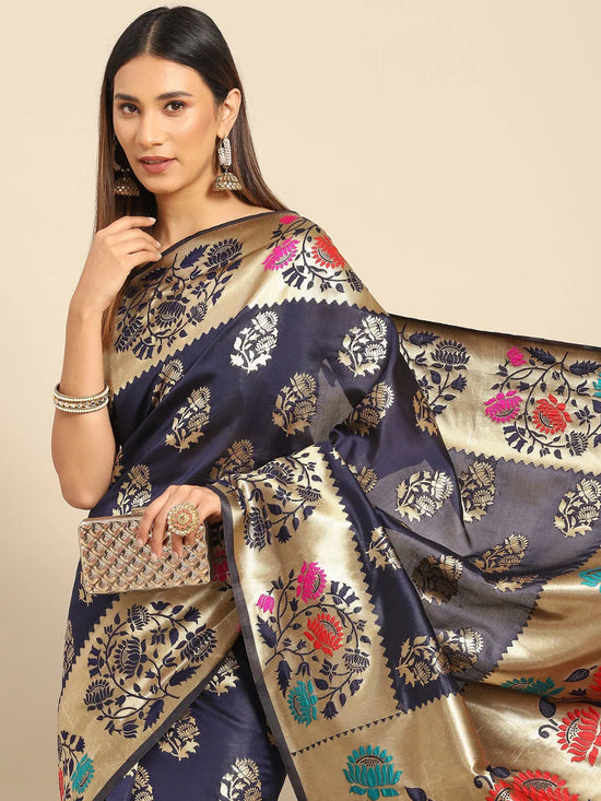 Sareemall Navy Blue Woven Women Saree-ALNA9302