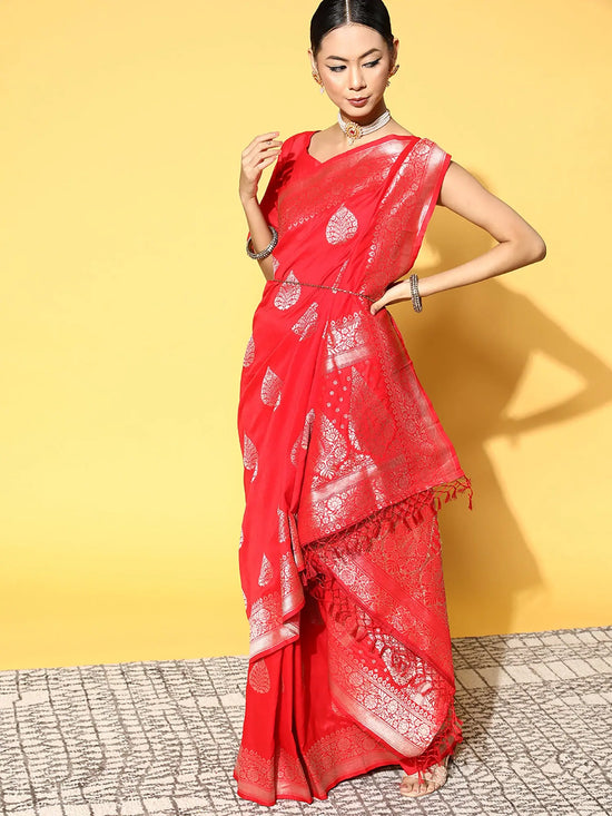 Sareemall Red Tassels And Latkans Women Saree-2PAKHI4101