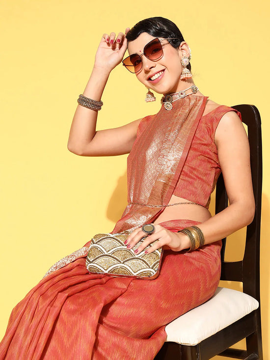 Sareemall Rust Woven Women Saree