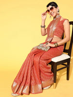 Sareemall Rust Woven Women Saree