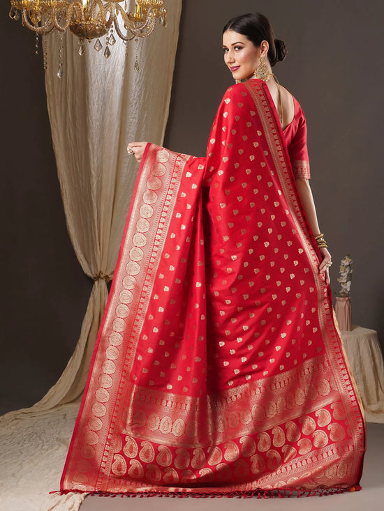 Sareemall Red Tassels And Latkans Women Saree-14PAKHI1505