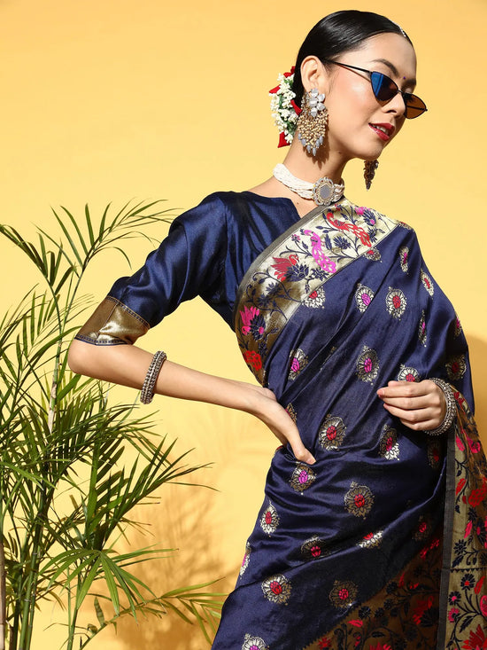 Sareemall Navy Blue Woven Women Saree-PRS6409