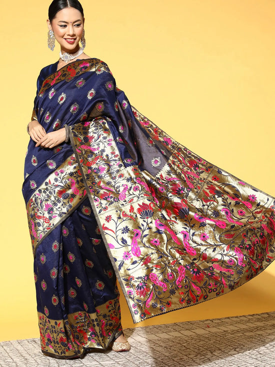 Sareemall Navy Blue Woven Women Saree-PRS6409