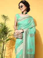 Sareemall Turquoise Woven Women Saree-2VMIKA2005