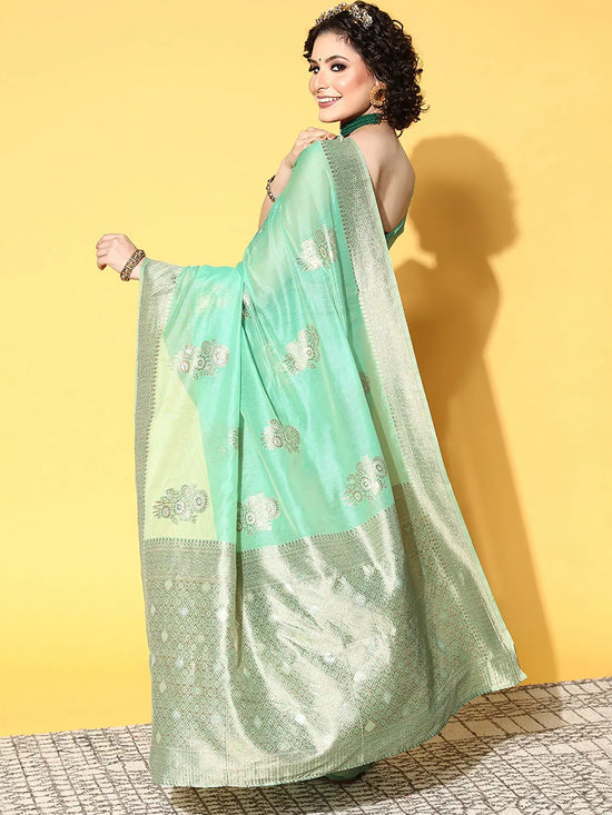 Sareemall Turquoise Woven Women Saree-2VMIKA2005