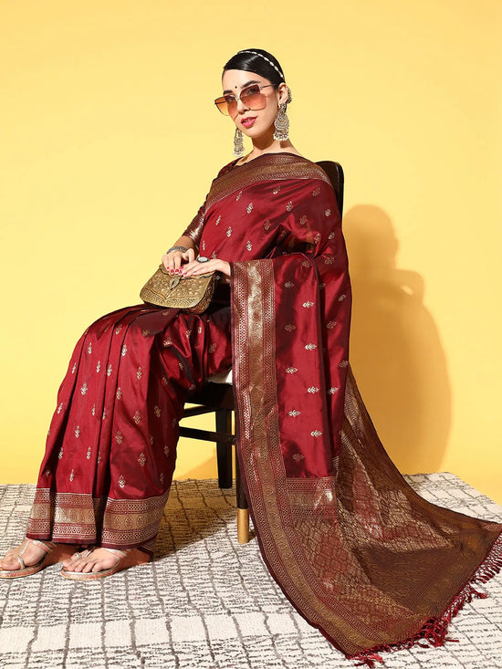 Sareemall Coffee Brown Tassels And Latkans Women Saree