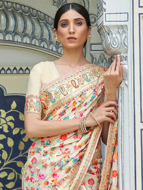 Sareemall Cream Woven Women Saree