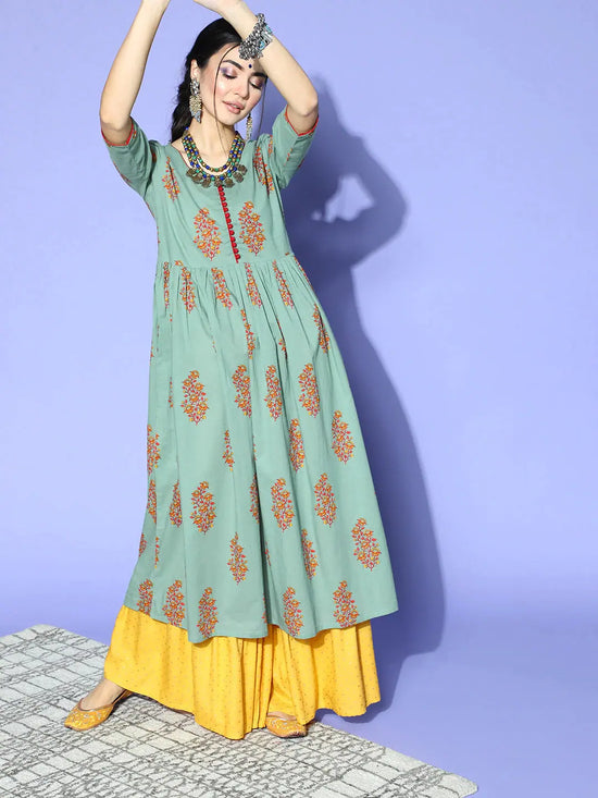 Ahika Women Gorgeous Green Ethnic Motifs Kurta