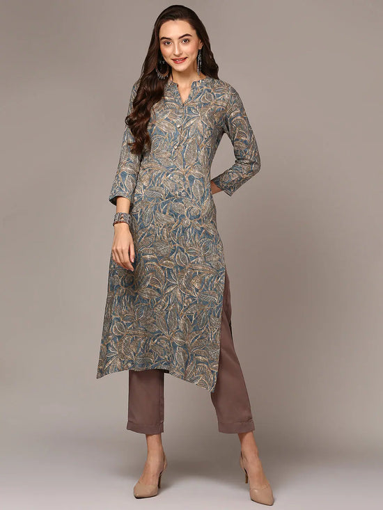 Ahika Women Grey Viscose Rayon Ethnic Motif Printed regular Fit Kurta VCK9527