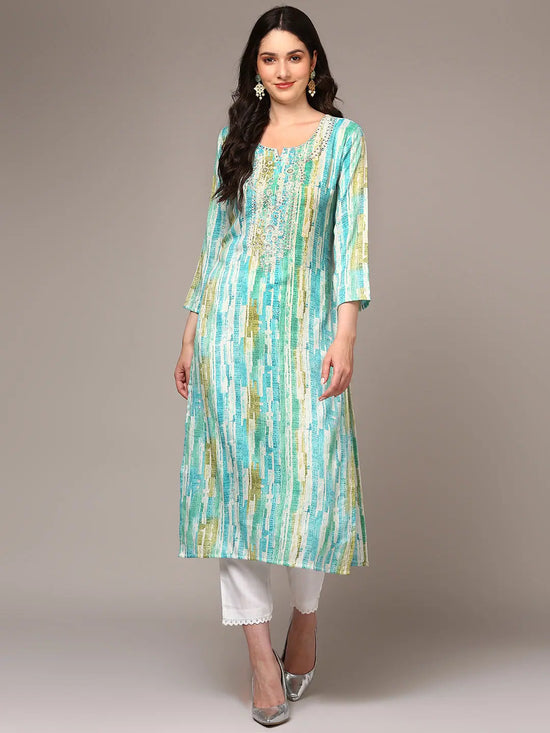 Ahika Women Blue Viscose Rayon Abstract Printed Kurta VCK9305