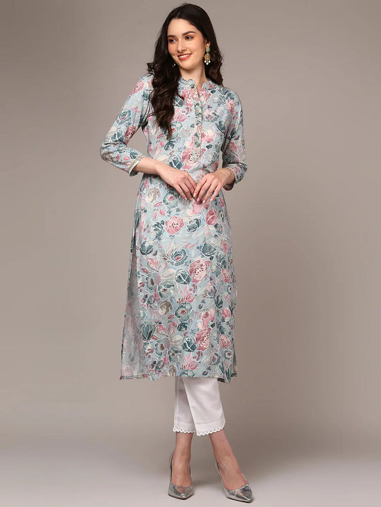 Ahika Women Blue Viscose Rayon Floral Printed Kurta VCK9518