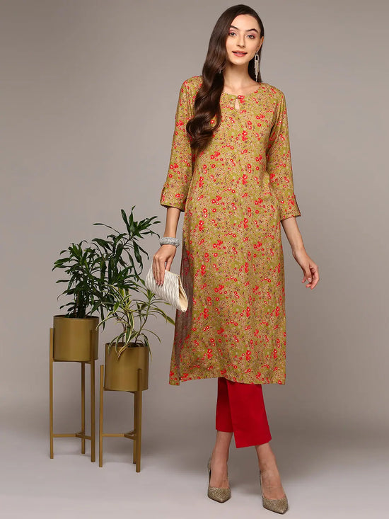 Ahika Women Mustard Viscose Rayon Ethnic Motifs Straight Kurta VCK9559