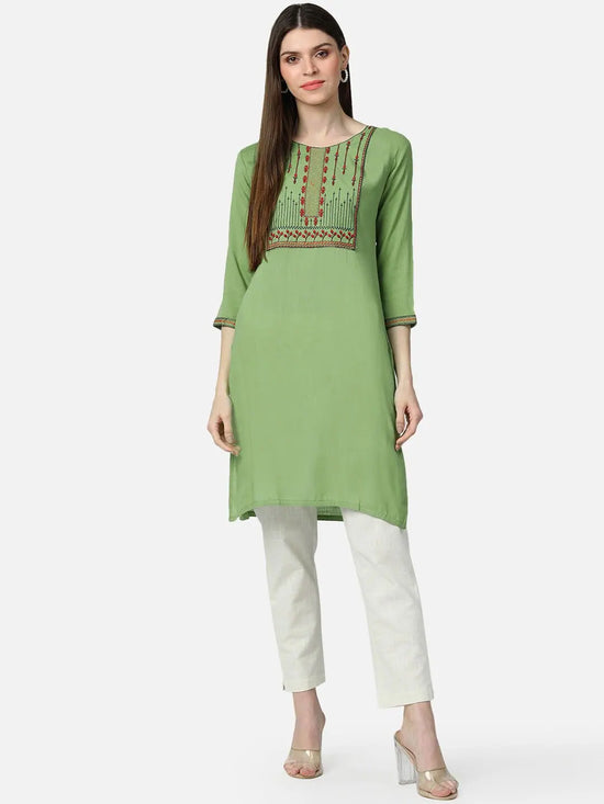 Ahika Women Green & Blue Yoke Design regular Fit Kurta