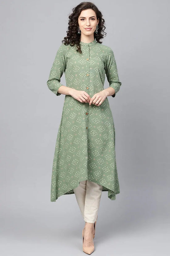 Ahika Women Green Geometric Printed Kurta