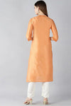 Ahika Women Cotton Orange Geometric Embroidered Kurta