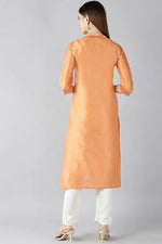 Ahika Women Cotton Orange Geometric Embroidered Kurta