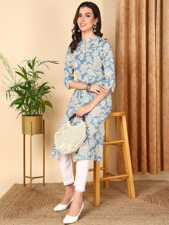 Ahika Women Blue Cotton Floral Printed Flared Kurta-VCK9655_M