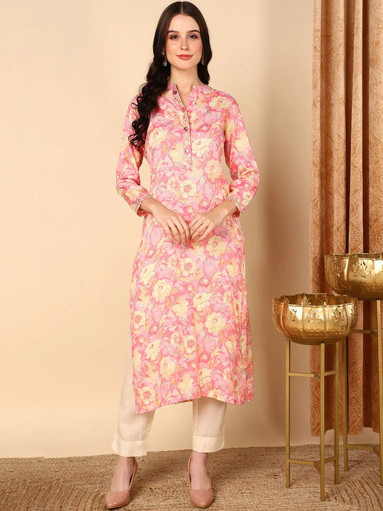 Ahika Women Pink Viscose Rayon Floral Printed Straight Kurta-VCK9520A_XS