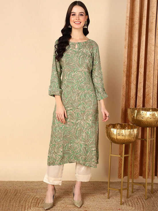 Ahika Women Green Viscose Rayon Ethnic Motifs Printed Straight Kurta-VCK9523B_XS