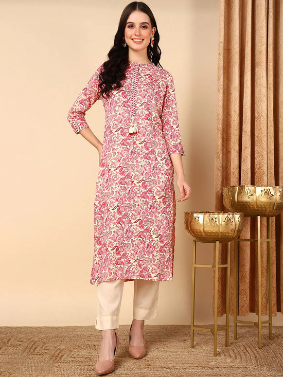 Ahika Women Off White Cotton Floral Printed Straight Kurta-VCK9676_M