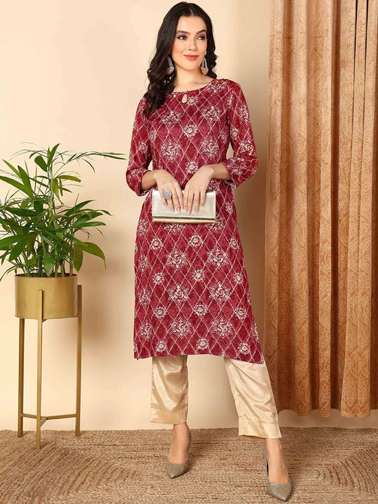 Ahika Women Red Viscose Rayon Ethnic Motifs Printed Straight Kurta-VCK9355A_XS