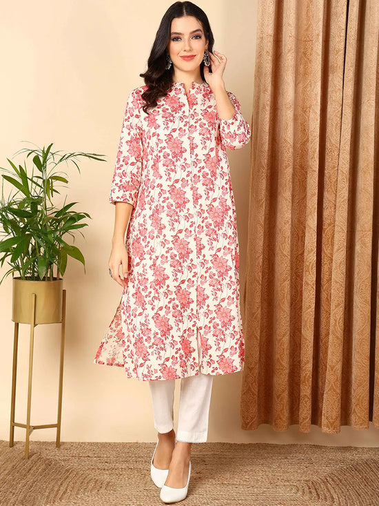 Ahika Women White Cotton Floral Printed Flared Kurta-VCK9661_M