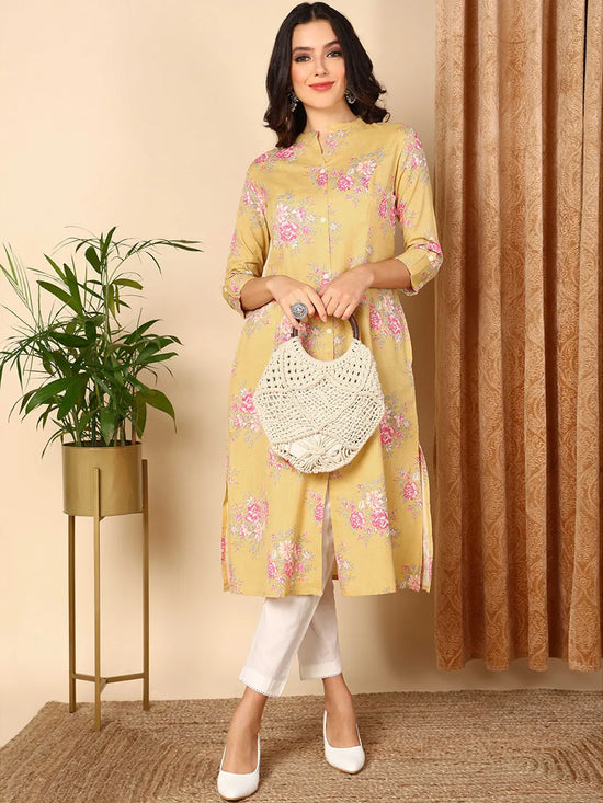 Ahika Women Yellow Cotton Floral Printed Flared Kurta-VCK9659_M