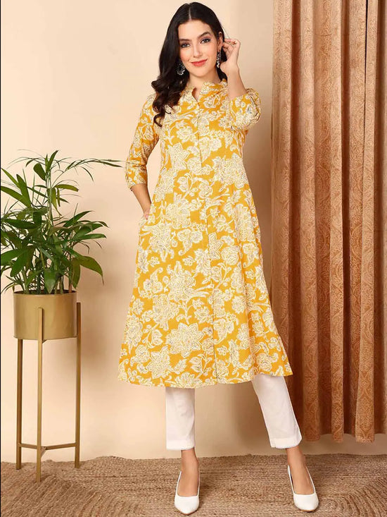 Ahika Women Yellow Cotton Floral Printed Flared Kurta-VCK9652_M