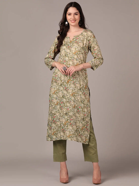 Ahika Women Green Viscose Rayon Floral Printed Straight Kurta-VCK9583_S