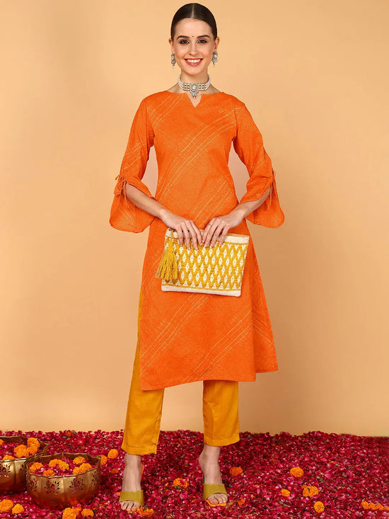 Ahika Women Orange Cotton Abstract Printed Straight Kurta