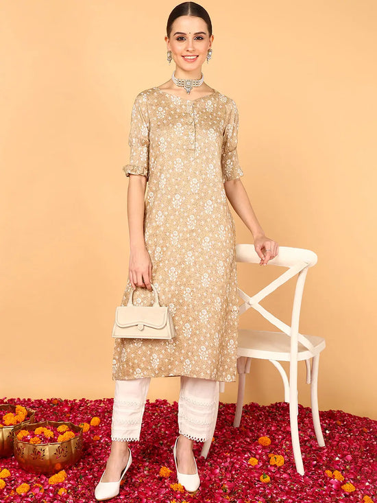 Ahika Women Beige Cotton Floral Printed Straight Kurta-VCK8511B_S