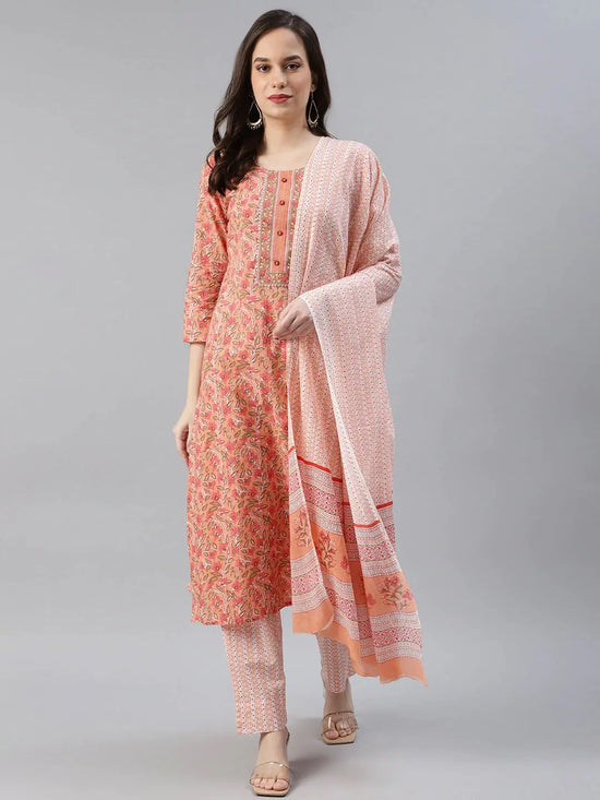 Ahika Cotton Blend Printed Kurta Pant Dupatta Set (VKSKD1043)