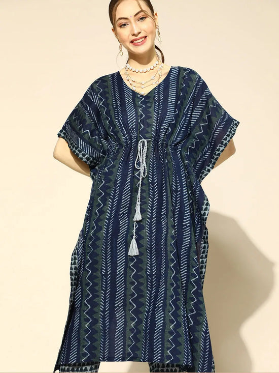 Ahika Women Blue Striped Regular Pure Cotton Kurta with Palazzos