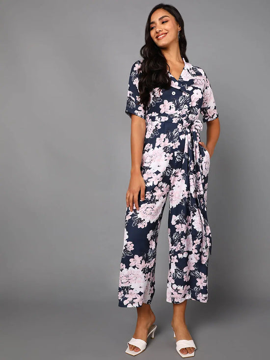 Women Printed Standard Navy Blue Jumpsuits & Sets