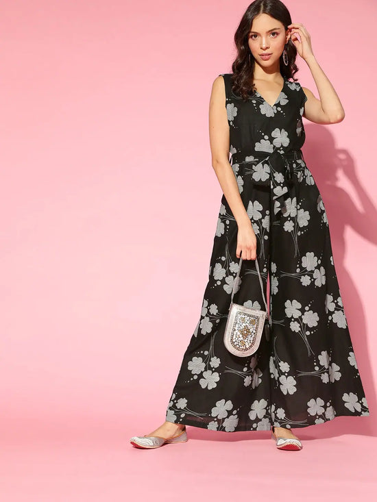 Women Printed Standard Black Jumpsuits & Sets