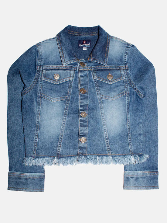 Girls Denim Short Jacket With Applique