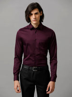 Men Slim fit Solid Formal Burgundy Shirt