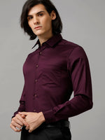 Men Slim fit Solid Formal Burgundy Shirt