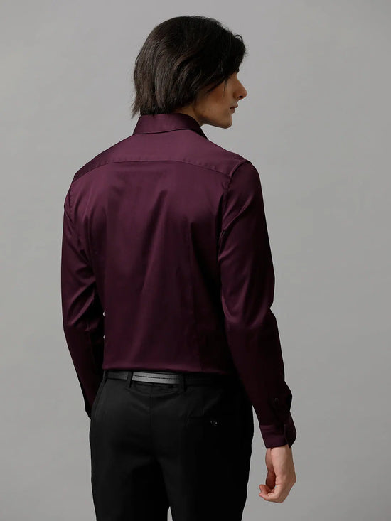 Men Slim fit Solid Formal Burgundy Shirt