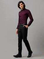 Men Slim fit Solid Formal Burgundy Shirt