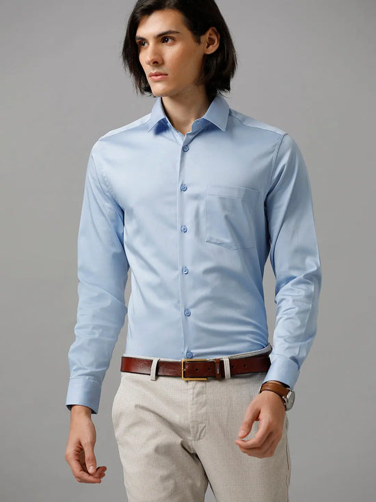 Men Slim fit Solid Formal Blue Shirt