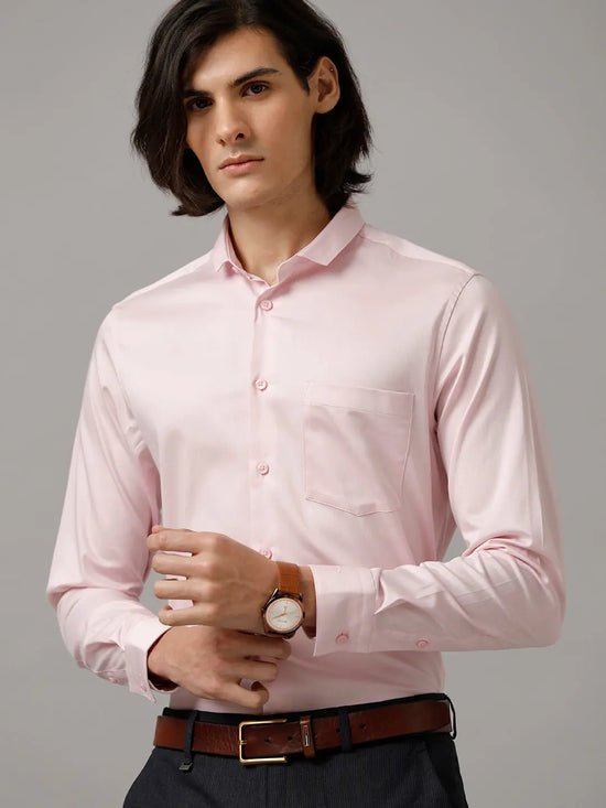 Men Slim fit Solid Formal Pink Shirt