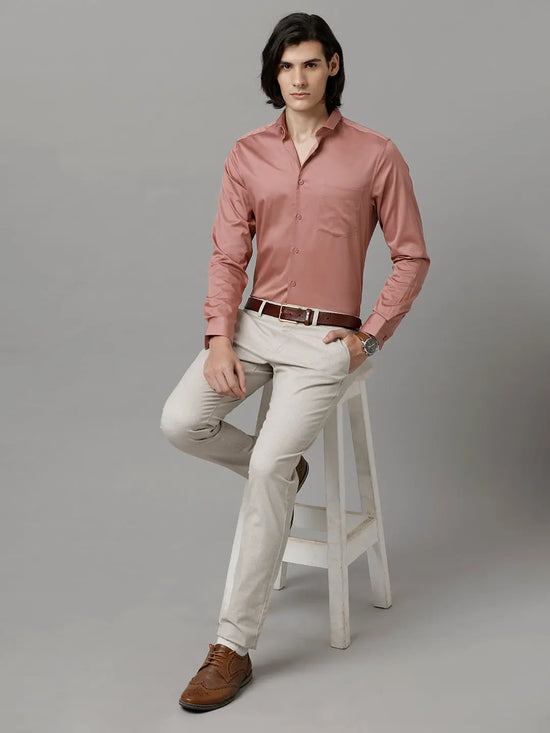 Men Slim fit Solid Formal Peach Shirt