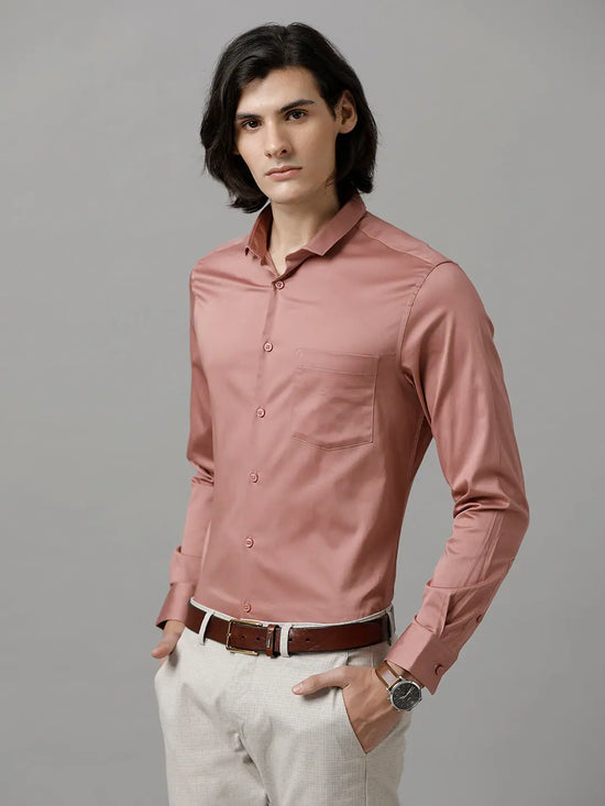 Men Slim fit Solid Formal Peach Shirt