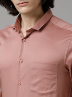 Men Slim fit Solid Formal Peach Shirt