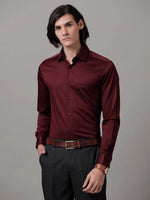 Men Slim fit Solid Formal Maroon Shirt