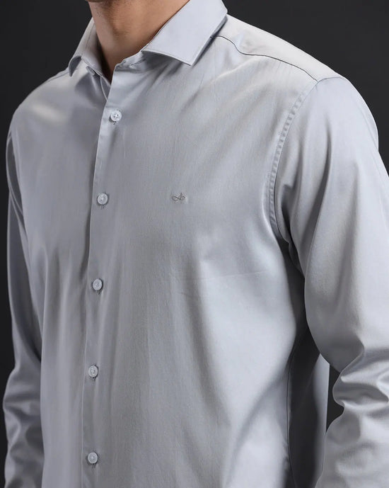 Mens Slim Fit Solid Grey Formal Satin Shirt